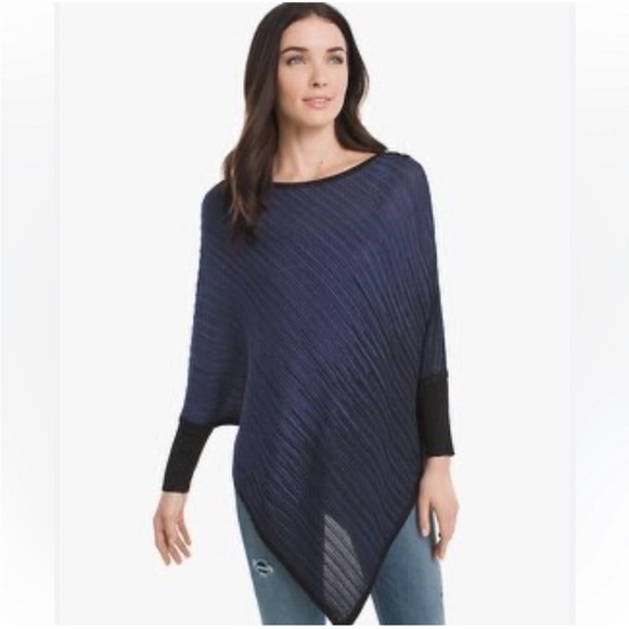 WHBM Size S/M Open Knit Asymmetrical Hem Poncho Sweater Black & Blue - Picture 1 of 10